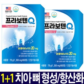 미국 프라보텐큐 1300mg 치아 건강 잇몸 자일리톨 칼슘 프로폴리스 비타민D 60정 1개, 2개