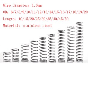 호환 10 개/묶음 1.0mm 스테인레스 스틸 마이크로 소형 압축 스프링 OD 6/7/8/9/10/11/12/13/14/15/16/17/18/19/20mm 길이 5mm 50mm, [01] 1.0mm, [10] 15mm, [05] 30mm