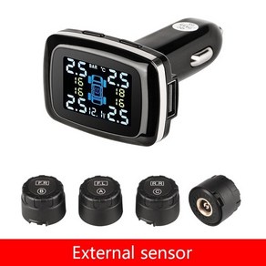 TPMS Jansite 자동차 타이어 압력 모니터링 시스템 센서 담배 라이터 USB 포트 자동 보안 경보, 1개