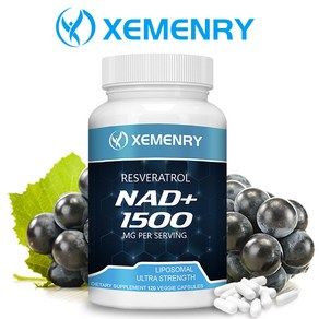 NAD 보충제 1500mg - 레스베라트롤 함유 리포솜 NAD+ 보충제 Nad Plus 강화 보충제 - 세포 건강 지구력 및 건강한 노화 지원, 1박스, 60정