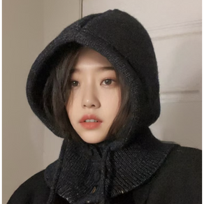 더웜 따듯한 바라클라바 후드워머 방한모자 니트, 블랙, 1개
