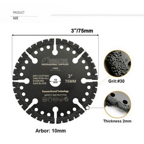 3인치그라인더날 절단석 멀티 커팅 휠 SHDIATOOL 다이아몬드 톱날 타일 스틸 콘크리트 커터 미니 그라인더 보어 10mm 화강암 대리석 PVC 디스크 직경 75mm 3 인치