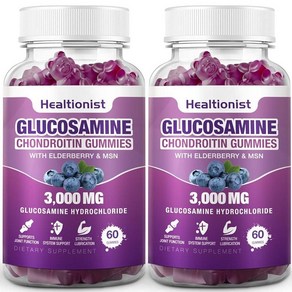 Healtionist 2팩 3000mg 글루코사민 콘드로이틴 젤리 MSM 및 엘더베리 포함 - 초강력 관절 건강 유연성 항산화 면역 지원 보충제 성인 남성 여성용 120개입, 여성, 츄어블, 2개, 120정