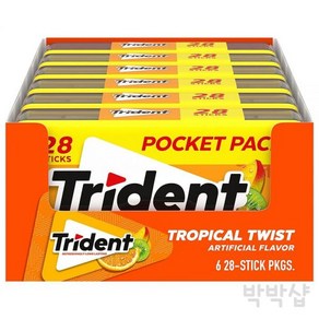 Tident Topical Twist Suga Fee Gum 6 Pocket Packs of 트라이던트 트로피컬 트위스트 무설탕 껌 28개들이 포켓 팩 6개(총 168개, 147.42g, 1개