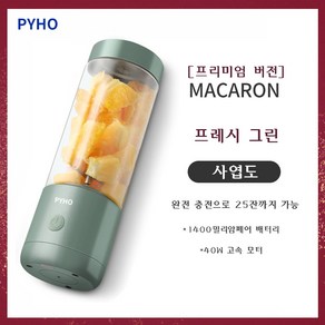 PYHO 휴대용 무선 믹서기 USB 무선 충전 캠핑 야외활동 가정용 주스 컵 400ml, 녹색