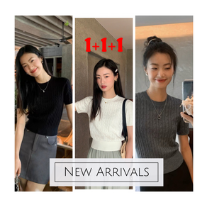 [1+1+1] 티피아이 여성용 라운드 반팔 꽈배기 니트  귀여운 데일리 아이템!