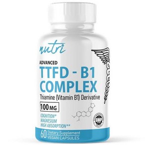 TTFD 티아민 B1 보충제 - 100mg 60회 분량 8mg 마그네슘 포함 독성 필러 없