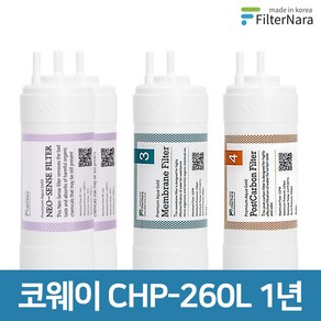 코웨이 CHP-260L 고품질 정수기 필터 호환 1년 세트, 1년세트 (2+1+1=4개), 1개