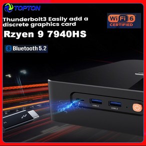 Topton AMD Rzyen 9 7940HS 미니 PC 게이밍 컴퓨터 라데온 780M 2xDDR5 2xPCIe4.0 최대 4TB 듀얼 2.5G LAN NUC WiFi6 BT5.2