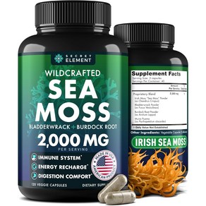 시크릿엘리먼트 바다이끼 씨모스 120캡슐 Secet Element Sea Moss Bladdewack Budock Root, 120정, 1개