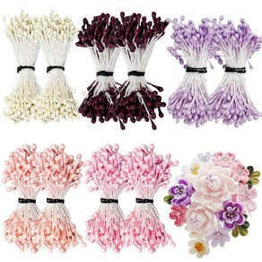 1200 개 수술 3mm 인공 꽃 수술 이중 머리 진주 수술 모조 꽃 줄기 꽃 수술 DIY 공예품 용 미니 인공 이중 머리 진주 수술