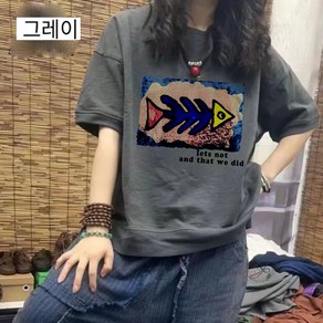 엔티랄라 티셔츠녀 여름 순면 소재 문예 날염 심플하다 스타일리시한 헐렁한 날씬해 보이는