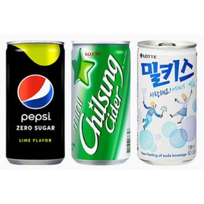 탄산음료 190ml 혼합 30캔 (칠성사이다12+펩시콜라제로12+밀키스6), 30개