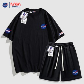 NASA 나사 반팔 티셔츠 블랙 캐주얼 리플렉티브 면 연명 로고