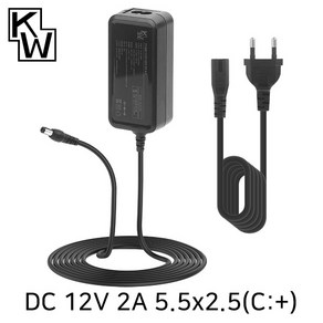 [강원전자] 아답터 100~240V / 12V 2A [내경2.5mm/외경5.5mm] KW SMPS 전원 케이블 포함 [박스포장] [KW-A1220B], 1개