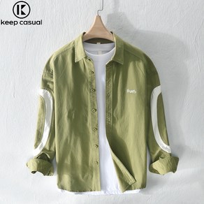 Keep Casual 일본 배색 면 캐주얼 남성 셔츠 루즈핏 트렌디 유스 셔츠 코트