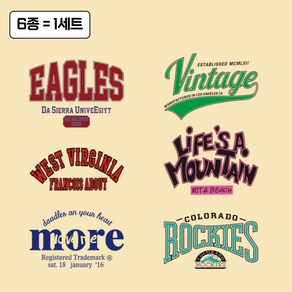 [마켓피아] 열전사지 의류전사지 열전사스티커 전사지, 1세트, 6종(대형3종+소형3종)
