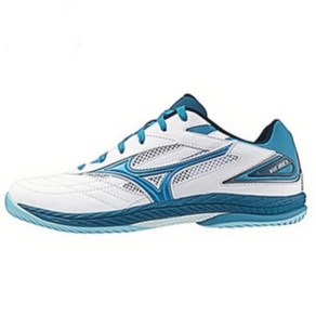 미즈노 MIZUNO 웨이브 드라이브9 탁구화 남녀공용 (화이트/청록) 신발주머니 제공, 미즈노 웨이브 드라이브9 화이트/청록 245, 1개