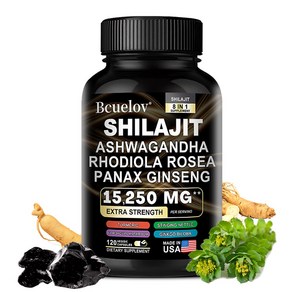 Shilajit 보충제 - Rhodiola Rosea Ashwagandha 인삼 은행나무 빌로바 함유 - 전반적인 건강 근력 집중력 향상 인지 기능 면역 건강 지원