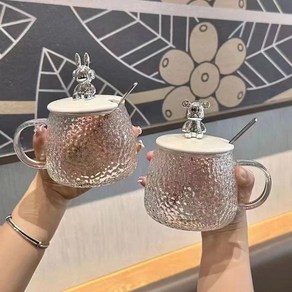 리틀 베어 하이 뷰티 플라워 티컵 아침 식사 유리 뚜껑 귀여운, 1개, 2.2 PCS Cup With C..