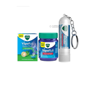 콤보 팩 Vicks Winte Cae(Vicks Vapoub + SteamPods + 흡입기), 1개