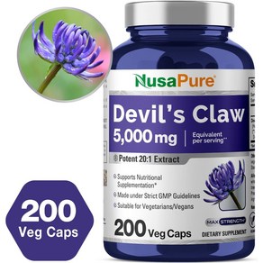 누사퓨어 악마의발톱 데빌스클로우 5000mg 뿌리 추출물 Devil's Claw 200캡슐, 1개, 200정