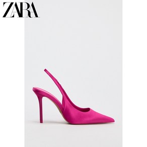 ZARA 자라 2024 가을 신상품 여자 신발 분홍색 비단 질감 굽 하이힐 2219410 060