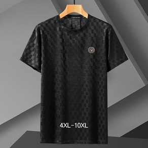 쥬엔리치 4XL-11XL 남성 빅사이즈 반팔 아이스 실크 체크 티셔츠 반팔티 남자 T 여름 티