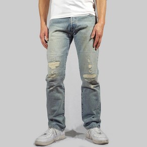 리바이스 501 Fit Men's Ripped Jeans Blue Button Fly 30W X 29L Straight