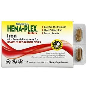 NatuesPlus Hema-Plex 건강한 적혈구를 위한 필수 영양소와 철분 함유 서방형 정제 10정, NatuesPlus Hema-Plex 건강..., 1개