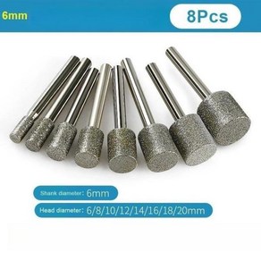 드레멜 로터리 스톤 원석 조각용 다이아몬드 버 그라인딩 헤드 3mm-20mm 3/6mm 생크, [15] Mix 6mm shank 8pcs, 8개, 15 Mix 6mm shank 8pcs