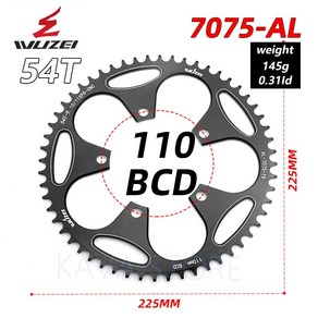 WUZEI 110/130 BCD 50/52/54/56/58/60T 도로 자전거 체인휠 접이식 원형 좁은 와이드 스프로킷 AL7075 자전거 체인링, 03 110 BCD 54T black, 1개