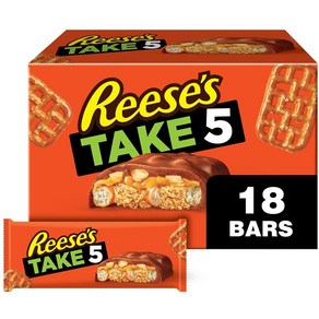 REESE'S TAKE 프레첼 5개 땅콩 및 초콜릿 캔디 바 42.5g1.5온스 18개 200847, 1개, 42.5g