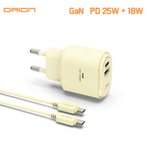 [TJCOMPANY] DRION 드리온 GaN 지원 최대 PD PPS 25W C포트 + 18W USB포트 가정용 고속 충전기 / CtoC 케이블포함, 1개, 버터