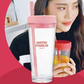 에이비라이프 핑크 풀셋 에스텐 텀블러 개방형 실리콘 빨대 키트 500ml, #001 핑크 풀셋, 1개