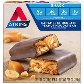 Atkins Caamel Chocolate Peanut Nougat Snack Ba Atkins 카라멜 초콜릿 땅콩 누가 스낵 바 단백질 스낵 섬유질 함량 높음 설탕, 1개, 220g