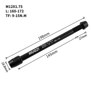 MUQZI 실내 자전거 트레이너 스루 액슬 M12 x 1.5/1.75 스레드 라이딩 플랫폼 샤프트 꼬치 프론트 리어, 01 M12x1.75 160-172mm, 1개