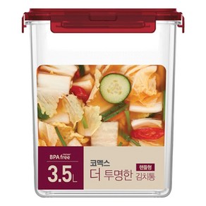 코멕스 더 투명한 정사각 핸들형 김치통, 3.5L, 1개