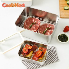 CookNest 304 스텐 밀폐용기 세트 전자레인지 스텐용기 반찬통 김치통, 1000ml+1800ml+3000ml+오일 필터 랙, 1세트