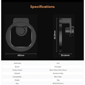 Fotorgear 전문 휴대폰 카메라 렌즈 필터 링 마운트 클립 모든 스마트폰 렌즈 어댑터 휴대폰 클립 58mm