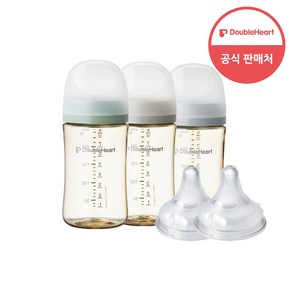 더블하트 모유실감 3세대 PPSU 모먼트 트리플팩 240ml+젖꼭지(2입), 트리플팩 (새벽그레이&오후의베이지&지금그린), 3세대 젖꼭지S, 1개