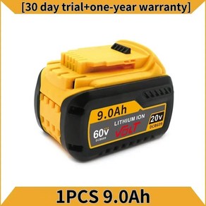 호환 dewalt호환 DCB200 배터리 DCB606 DCB609 DCB205 DCB206 DCB209 DCB182 60V 20V 18 0Ah 최대 12000mAh 전동 공구, 1PCS 9.0Ah, 1개, 1개입