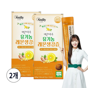 데일리톡톡 유기농 레몬생강즙 레몬생강차 100% NFC 순수 착즙액 식약처 HACCP 인증, 225g, 2개