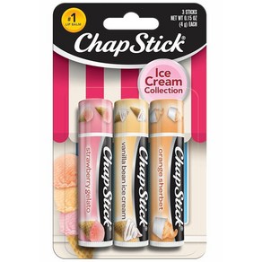 챕스틱 ChapStick 립 케어 세트 아이스크림 컬렉션 3팩 - 딸기 젤라토 바닐라 빈 아이스크림 오렌지 셔벗 립밤 각 4.3g(0.15온스)