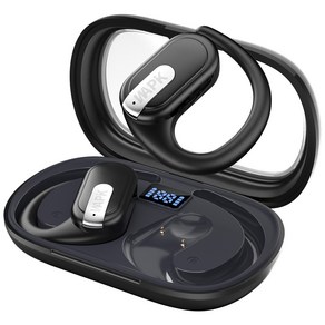 WAPIK AAC ENC 노이즈 캔슬링 오픈 귀걸이형 HI-FI 5.4 블루투스 이어폰 RS5, 블랙