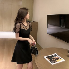 휠렉스 여성 시스루 땡땡이 데일리 원피스 JT384