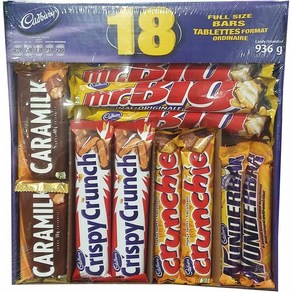 Cadbuy 18 Full Size Assoted Chocolate Bas Caamilk M Big Cispy Cunch Cunchie Wundeba 936g {Impoted fom Canada}, 1개