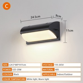 야외 현대 미니멀리스트 LED 방수 벽 조명 IP65 모션 센서 베란다 정원 발코니 AC85-265, [05] C-Style NO Senso, [02] Wam Light-3000K