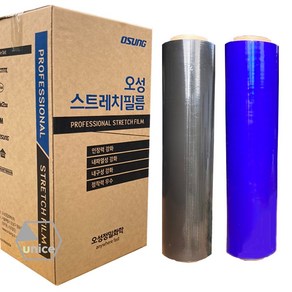 [유니스몰] 오성 검정색 청색 스트레치필름 공업용랩 4롤 1박스, 청색 20mic x 500mm x 350m 4롤 1박스, 4개