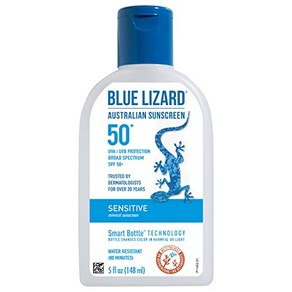 BLUE LIZARD Sensitive Mineal Sunsceen with Zinc Oxide SPF 50+ Wate Resistant UVA/UVB Potection with Smat Bottle Technology - 무향 5온스, 5 Fl Oz (Pack of 1), 1개